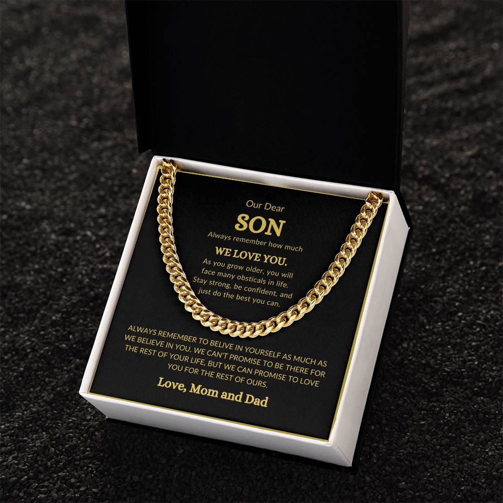 To Son from Mom and Dad Cubin Link Chain