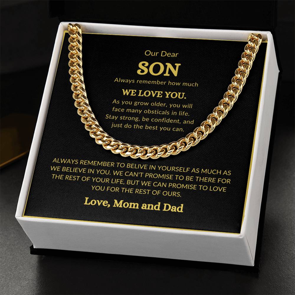 To Son from Mom and Dad Cubin Link Chain