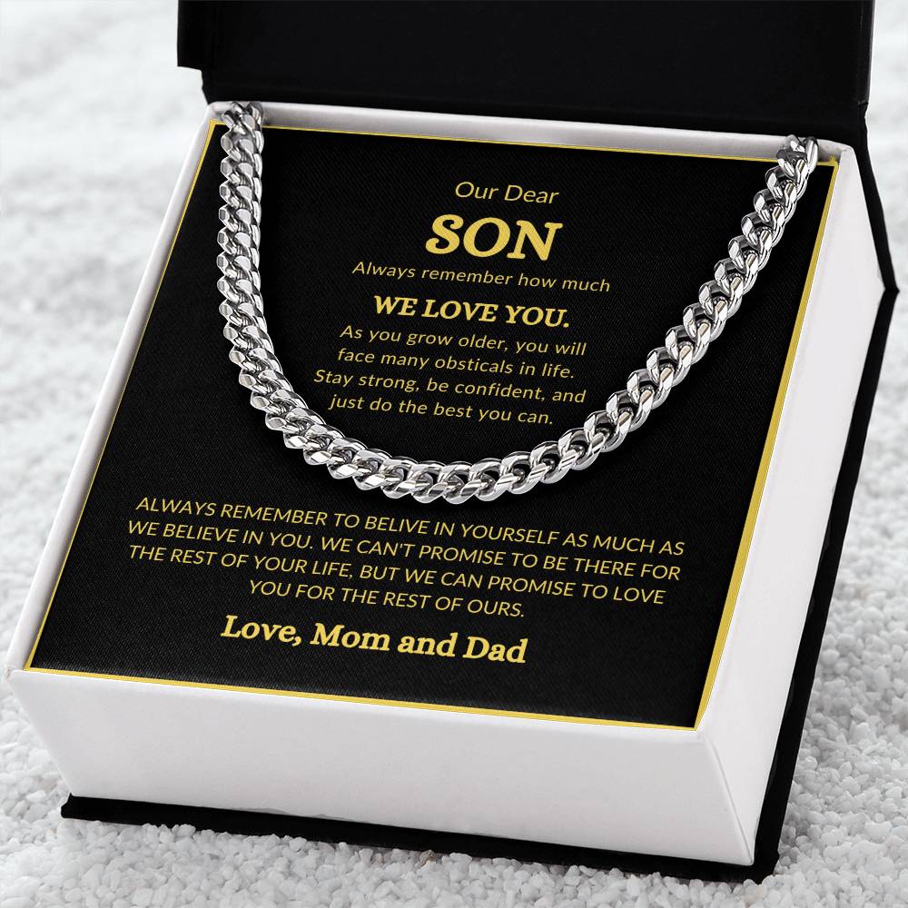 To Son from Mom and Dad Cubin Link Chain