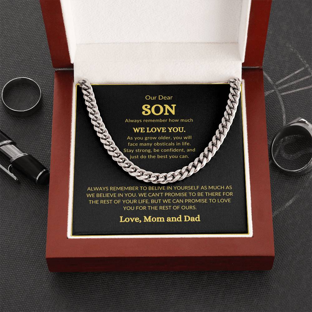 To Son from Mom and Dad Cubin Link Chain