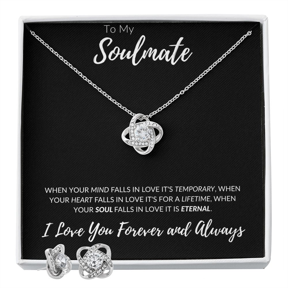 Wife/Soulmate Love Knot Neckless Earring Set White/Yellow Gold