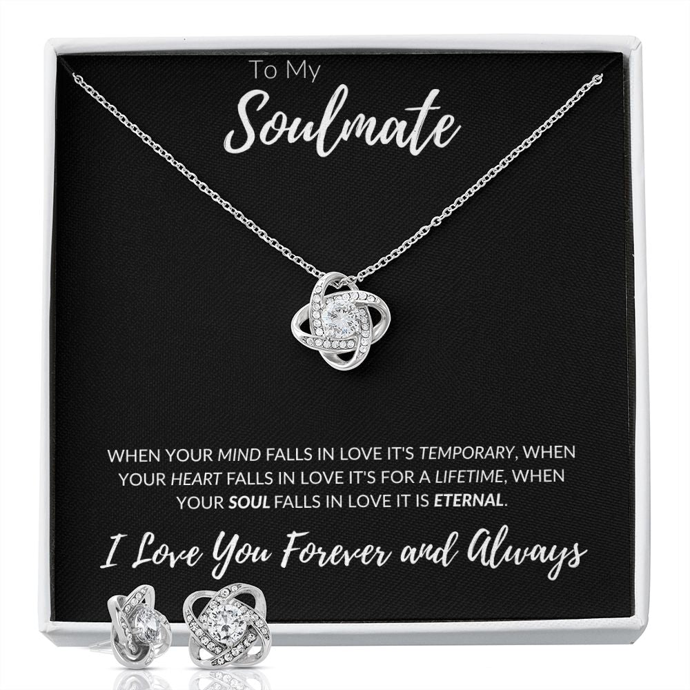 Wife/Soulmate Love Knot Neckless Earring Set White/Yellow Gold