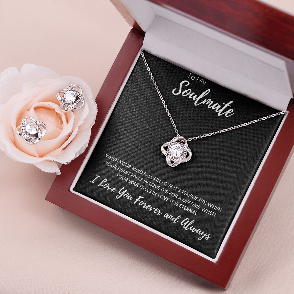 Wife/Soulmate Love Knot Neckless Earring Set White/Yellow Gold