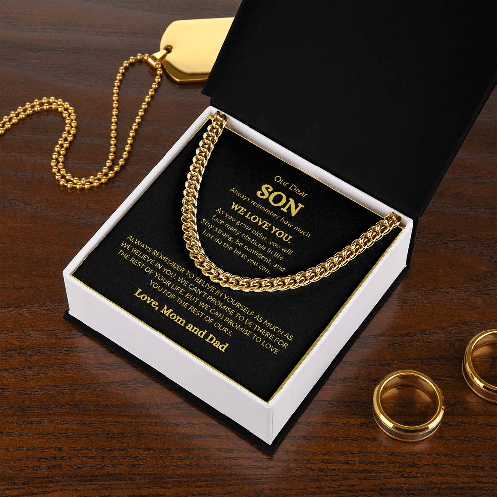 To Son from Mom and Dad Cubin Link Chain