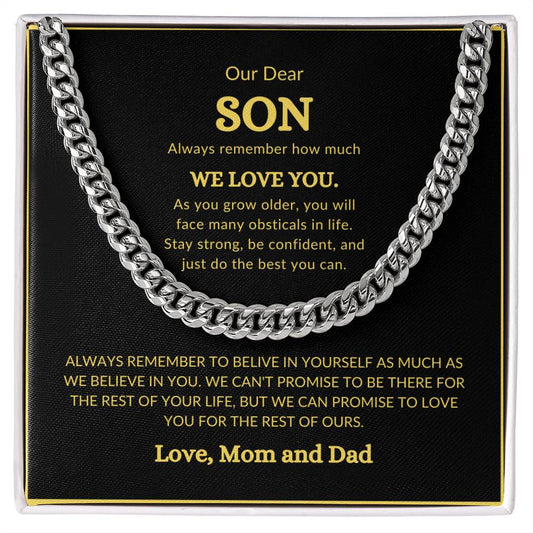 To Son from Mom and Dad Cubin Link Chain