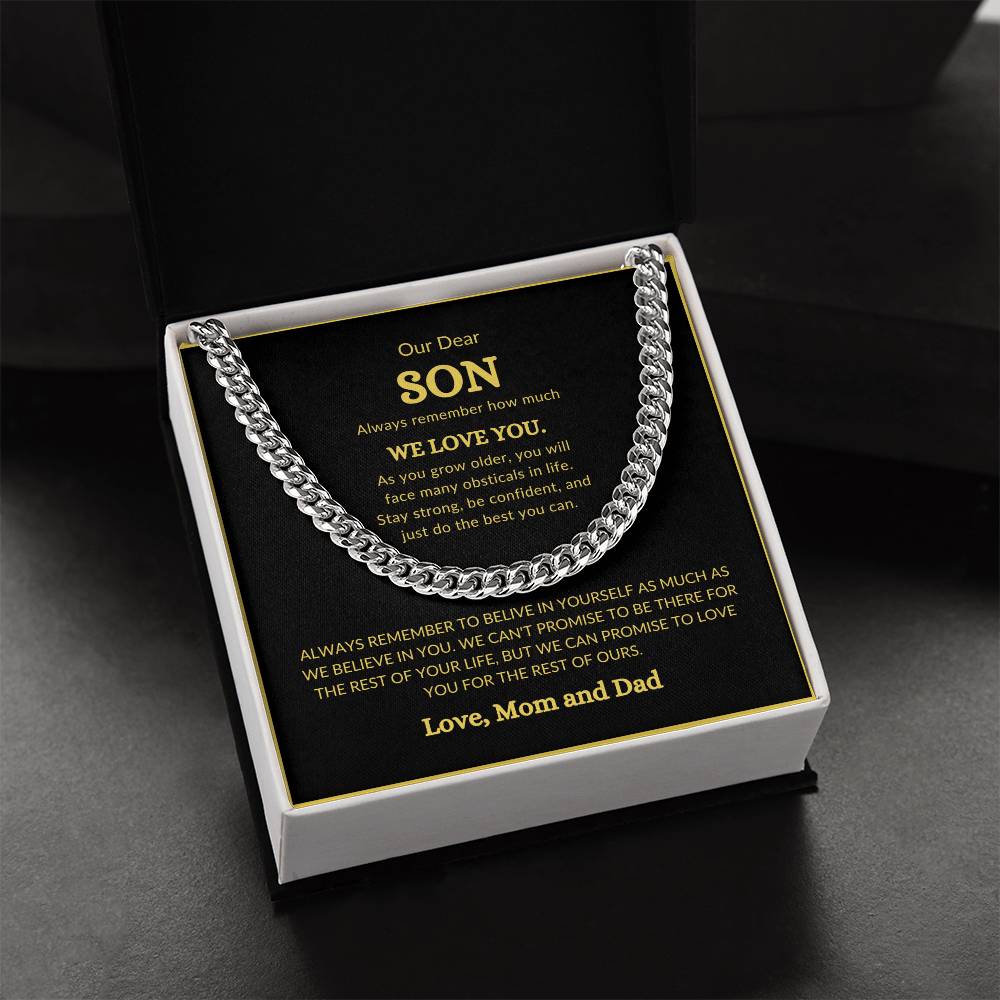 To Son from Mom and Dad Cubin Link Chain