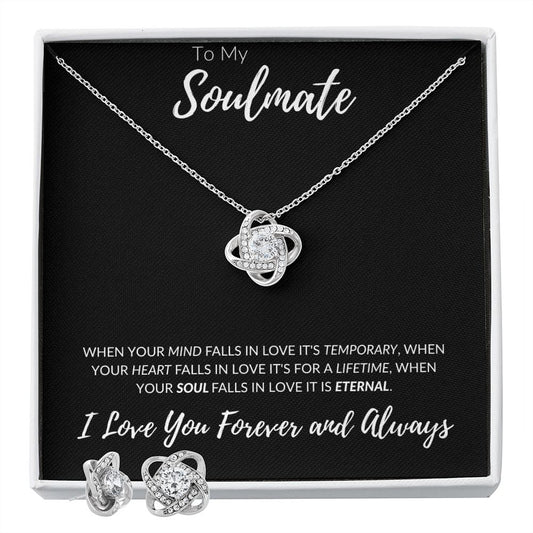 Wife/Soulmate Love Knot Neckless Earring Set White/Yellow Gold