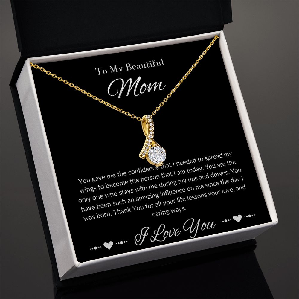 Mom Stepmom Mother's Day White Gold Yellow Gold, I Love You, Alluring Beauty Neckless